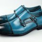 Luxury Wear Blue Patina Dual Monk Style Real Leather Cap Toe Handcrafted Party Fashionable Shoes