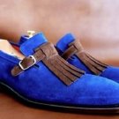 Handmade Perfectionist Single Monk Style Two Tone Suede Leather Fringed Party Shoes