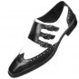 Two Tone Black White Triple Buckle Monk Straps Genuine Leather Wing Tip Derby Handmade Shoes