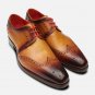 Elegant Tan Derby Leather Wing Tip Brogues Red Laces Burnished Shoes