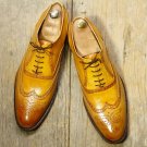 Elegant Oxford Tan Color Leather Wing Tip Brogues Lace Up Burnished Shoes