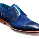 Men's Blue Rounded Derby Cap Toe Real Suede Leather Matching Sole Lace Up Handmade Shoes