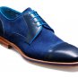 Men's Blue Rounded Derby Cap Toe Real Suede Leather Matching Sole Lace Up Handmade Shoes