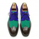 Multi Color Excelling Suede Real Leather Wing Tip Plain Toe Oxford Style Tassel Laced Up Shoes