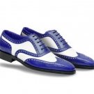 Oxford Two Tone White Blue Wing Tip Fashionable Leather Shoes