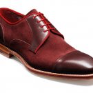 Red Suede Genuine Leather Derby Cap Toe Handmade Lace Up Tan Sole Shoes