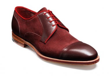 Red Suede Genuine Leather Derby Cap Toe Handmade Lace Up Tan Sole Shoes