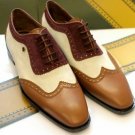Rounded Oxford Toe Three Tone Wing Tip Genuine Leather Handmade Lace Up Shoes