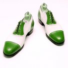 Two Tone White Green Cap Toe Luxury Fashionable Handmade Real Leather Shoes