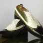 White & Olive Green Long wing Handmade Laced Up Burnished Formal Dress Oxford Leather Shoes