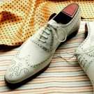 Elegant Oxfords White Leather Handmade Brogue Wingtip Lace up Shoes