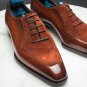Handmade Brown Leather Suede Square Toe Men's Shoes Dress Shoes