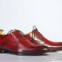 Handmade Burgundy Brogue Toe Lace Up Leather Shoes For Men's