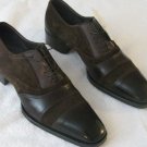 Handmade Dark Brown Leather & Suede Shoes, Men Lace Up Cap Toe Formal Shoes