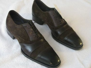 Handmade Dark Brown Leather & Suede Shoes, Men Lace Up Cap Toe Formal Shoes