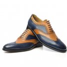 Handmade Men Navy Blue Tan Formal Shoes, Men's Two Tone Brogue Leather Shoes