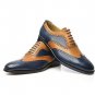 Handmade Men Navy Blue Tan Formal Shoes, Men's Two Tone Brogue Leather Shoes