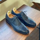 Handmade Men Oxford Navy Blue Brogue, Dress Formal Bespoke Shoes
