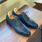 Handmade Men Oxford Navy Blue Brogue, Dress Formal Bespoke Shoes