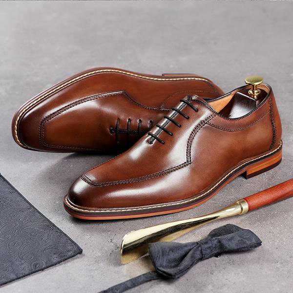 Handmade Men Square Toe Brown Leather Dress Formal Slip On Shoes