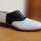 Handmade Men Two Tone White Black Oxford Shoe, Men's Leather Lace Up Formal Shoe