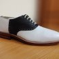 Handmade Men Two Tone White Black Oxford Shoe, Men's Leather Lace Up Formal Shoe