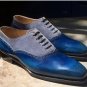 Handmade Men's Blue Gray Suede Leather Shoes, Lace Up Stylish Brogue Dress Formal Shoes