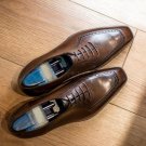Handmade Men's Brown Color Leather Shoes, Lace Up Square Toe Dress Formal Shoes