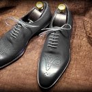 Handmade Men's Gray Color Shoes Oxford Brogue Leather Lace Up Formal Shoes