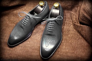 Handmade Men's Gray Color Shoes Oxford Brogue Leather Lace Up Formal Shoes