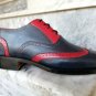 Handmade Men's Wing Tip Lace Up Shoes, Men's Navy Blue & Red Leather Brogue Shoes