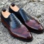 Handmade Men's Wing Tip Shoes, Men's Brown Blue Leather Lace Up Shoes