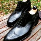 New Handmade Oxfords Black Wingtip Brogue Leather Office Shoes
