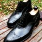 New Handmade Oxfords Black Wingtip Brogue Leather Office Shoes