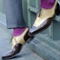 New Two Tone Brown  & Beige Leather Hand Stitch lace up Shoes
