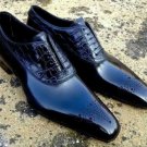 Pure Handmade Crocodile & Calf Pattern Leather Dress Shoes for Men's