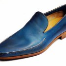 Handmade Blue Leather Loafer Slipper Party Dress Men's Fashion Moccasin Shoes