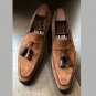 Handmade Light Brown Color Suede Loafer  Party Dress Men's Fashion Moccasin Tussles Shoes
