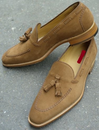 Handmade Men Oxford Tassels Shoes, Men Brown Suede formal loafer shoes