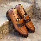 Handmade Men's Loafer Shoes, Men's Two Tone Leather Loafer Slips Formal Shoes.