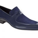Handmade Navy Blue Color Leather & Suede, Men's Loafer Slip On Moccasin Shoes