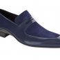 Handmade Navy Blue Color Leather & Suede, Men's Loafer Slip On Moccasin Shoes