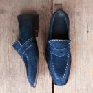 Men's Handmade Navy Blue Suede formal shoes Slip On Slippers Penny Loafers Shoes
