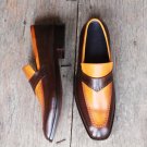 Men's Handmade Tan Brown Leather formal shoes Slip On Slippers