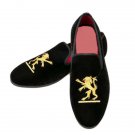 Handmade Men's Black Velvet Embroidery Shoes Men Loafer Shoes