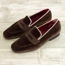 Men's Handmade Brown Velvet Shoes, Penny Loafers Moccasin Shoes