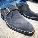 Best Anchor color Handmade Single Monk Strap Shoes , Suede Formal Wear Shoes