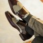 Hot Sale Dark Brown Leather Suede Wingtip Double Monk Strap Men's Shoes