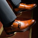 Cap Toe Two Tone Double Monk Strap Leather Hand Stitch Office Wear Shoes For Decent Personality