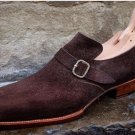 Chocolaty Beans Mixture Suede Men's Single Monk Strap Handmade Shoes Best For Events